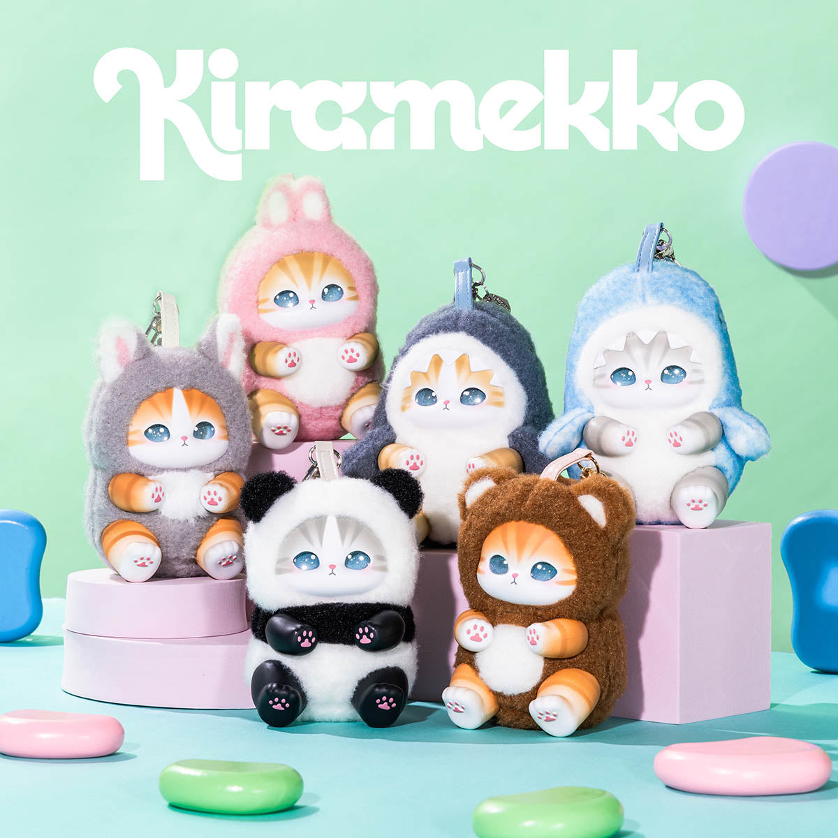 Mofusand Kiramekko Fluffy Kittens Plush Pendant Blind Box - Collectible Keychain